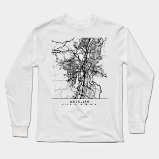 MEDELLIN COLOMBIA BLACK CITY STREET MAP ART Long Sleeve T-Shirt